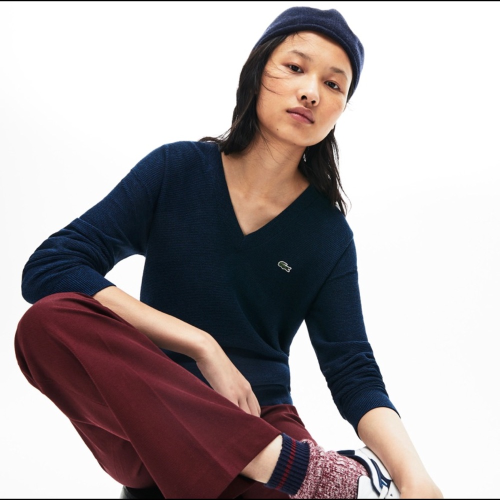 Lacoste Cable Knit V Neck Sweater